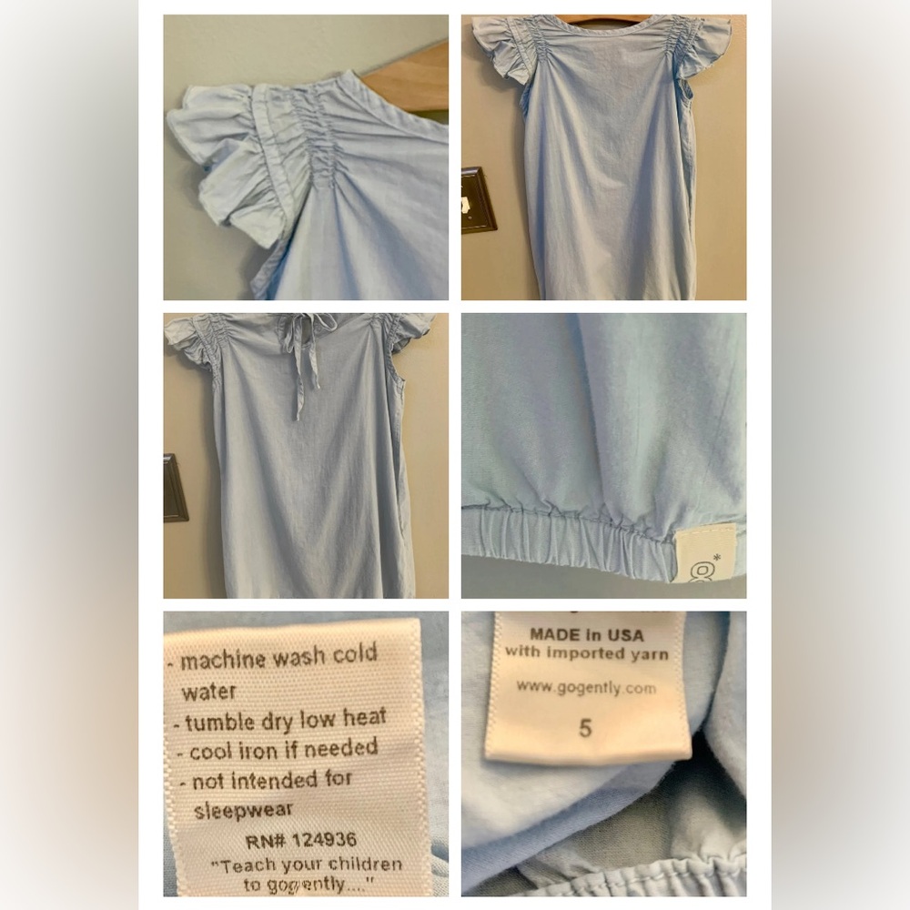 Go Gently Nation Little Girl’s 5 S Boutique Dress XS Blue Organic Cotton Ruffle